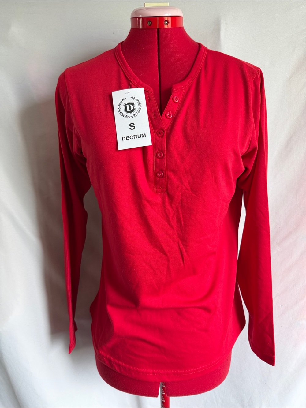 Decrum Women's Long Sleeve Henley Tee - Red